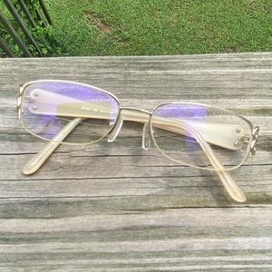Splendor light peach glasses frames gold tone accent half rim